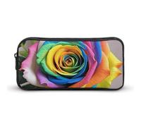 HETVBNS Astuccio per matite con rosa arcobaleno, grande capacità, con cerniera, organizer resistente, piccola borsa per cosmetici portatile per ufficio, viaggi