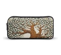 HETVBNS Astuccio per matite con stampa ad albero, grande capacità, con cerniera, organizer resistente, piccola borsa per cosmetici portatile per ufficio, viaggi