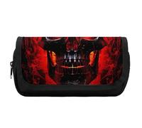 HETVBNS Astuccio per matite con teschio nero e rosso, extra large, astuccio a doppio strato con cerniera, borsa portatile per cosmetici per viaggi, organizer per cancelleria da ufficio per donne e