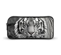 HETVBNS Astuccio per matite con tigre bianca e nera, grande capacità, con cerniera, organizer per matite resistente, piccola borsa per cosmetici portatile per ufficio, viaggi
