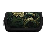 HETVBNS Astuccio per matite in stile verde scuro e verde, extra large, astuccio a doppio strato con cerniera, borsa portatile per cosmetici per viaggi, organizer per cancelleria da ufficio per donne e