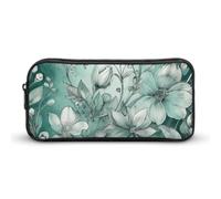 HETVBNS Astuccio per matite verde menta con motivo floreale, grande capacità, con cerniera, organizer resistente, piccola borsa per cosmetici portatile per ufficio, viaggi