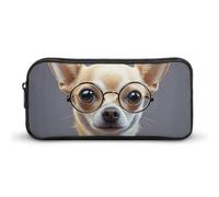 HETVBNS Astuccio per occhiali con cane chihuahua, grande capacità, con cerniera, organizer per matite resistente, piccola borsa per cosmetici portatile per ufficio, viaggi