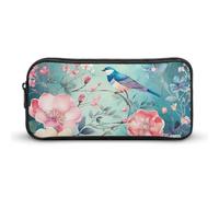 HETVBNS Astuccio portamatite a forma di fiore e uccellino, grande capacità, con cerniera, organizer per matite resistente, piccola borsa per cosmetici portatile per ufficio, viaggi