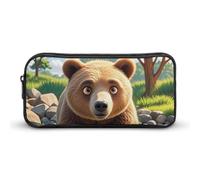 HETVBNS Astuccio portamatite a forma di orso che attraversa il fiume, grande capacità, con cerniera, organizer resistente, piccola borsa per cosmetici portatile per ufficio, viaggi