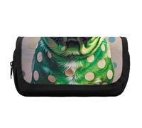 HETVBNS Astuccio portamatite a pois verde extra large, doppio strato con cerniera, borsa portatile per cosmetici, organizer per cancelleria da ufficio, per donne e uomini