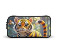 HETVBNS Astuccio portamatite arancione a righe tigre grande capacità con cerniera, organizer per matite resistente, piccola borsa cosmetica portatile per ufficio, viaggi