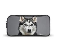 HETVBNS Astuccio portamatite con cane Husky, grande capacità, con cerniera, organizer per matite resistente, piccola borsa per cosmetici portatile per ufficio, viaggi