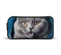 HETVBNS Astuccio portamatite con gatto blu, grande capacità, con cerniera, organizer resistente, piccola borsa per cosmetici portatile per ufficio, viaggi