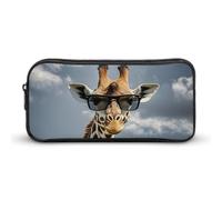 HETVBNS Astuccio portamatite con giraffa che indossa occhiali da sole, astuccio con cerniera di grande capacità, organizer per matite resistente, piccola borsa per cosmetici portatile per ufficio