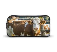 HETVBNS Astuccio portamatite con immagini di mucca, grande capacità, con cerniera, organizer resistente, piccola borsa per cosmetici portatile per ufficio, viaggi