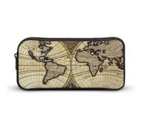 HETVBNS Astuccio portamatite con mappa antica del mondo, grande capacità, con cerniera, organizer resistente, piccola borsa per cosmetici portatile per ufficio, viaggi