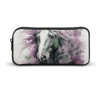 HETVBNS Astuccio portamatite, grande capacità, con cerniera, con motivo cavallo verde, organizer per matite resistente, piccola borsa per cosmetici portatile per ufficio, viaggi