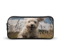 HETVBNS Astuccio portamatite, grande capacità, con cerniera, motivo: cane bianco sul campo, organizer per matite resistente, piccola borsa per cosmetici portatile per ufficio, viaggi