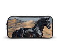 HETVBNS Astuccio portamatite nero con motivo cavallo arabo, grande capacità, con cerniera, organizer per matite resistente, piccola borsa per cosmetici portatile per ufficio, viaggi