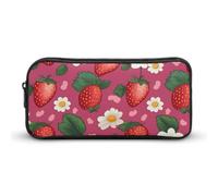 HETVBNS Astuccio rosa con fragola, grande capacità, con cerniera, organizer per matite resistente, piccola borsa per cosmetici portatile per ufficio, viaggi