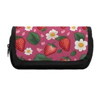 HETVBNS Astuccio rosa con fragole extra large, astuccio a doppio strato con cerniera, borsa portatile per cosmetici da viaggio, organizer per cancelleria da ufficio per donne e uomini