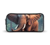 HETVBNS Astuccio rosso con elefanti, grande capacità, con cerniera, organizer per matite resistente, piccola borsa per cosmetici portatile per ufficio, viaggi