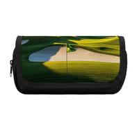 HETVBNS Astuccio verde con campo da golf, extra large, astuccio a doppio strato con cerniera, borsa portatile per cosmetici per viaggi, organizer per cancelleria da ufficio per donne e uomini
