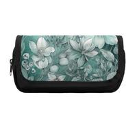 HETVBNS Astuccio verde menta floreale extra large, astuccio a doppio strato con cerniera, borsa portatile per cosmetici da viaggio, organizer per cancelleria da ufficio per donne e uomini