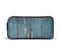 HETVBNS Astuccio vintage in legno blu con cerniera, grande capacità, organizer per matite, portatile, piccola borsa per cosmetici per ufficio, viaggi