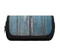 HETVBNS Astuccio vintage in legno blu, extra large, astuccio a doppio strato con cerniera, borsa portatile per cosmetici, per viaggi, cancelleria da ufficio, per donne e uomini