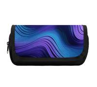 HETVBNS Astuccio viola ondulato extra large, astuccio a doppio strato con cerniera, borsa portatile per cosmetici per viaggi, organizer per cancelleria da ufficio per donne e uomini