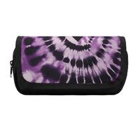HETVBNS Astuccio viola tie dye extra large, astuccio a doppio strato con cerniera, borsa portatile per cosmetici per viaggi, organizer per cancelleria da ufficio per donne e uomini
