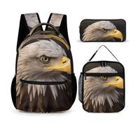 HETVBNS Bald Eagle Set di 3 pezzi, zaino resistente e isolato, borsa per il pranzo, astuccio portatile, per uomini e donne