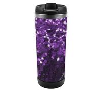 HETVBNS Bella tazza da caffè viola glitterata in acciaio inox con coperchio, tazza da caffè portatile a prova di perdite, tazza da viaggio per bevande calde/fredde, palestra e ufficio