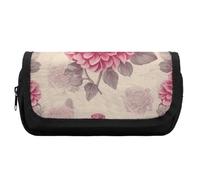 HETVBNS Bellissimo astuccio vintage a forma di fiore, extra large, astuccio a doppio strato con cerniera, borsa portatile per cosmetici per viaggi, organizer per cancelleria da ufficio per donne e
