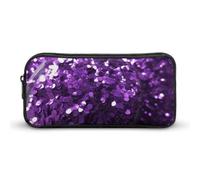 HETVBNS Bellissimo astuccio viola glitterato grande capacità con cerniera, organizer per matite resistente, piccola borsa cosmetica portatile per ufficio, viaggi
