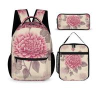 HETVBNS Bellissimo set di 3 pezzi, zaino vintage con fiori, borsa termica per il pranzo, astuccio portatile per uomini e donne