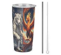 HETVBNS Bicchiere da 590 ml in acciaio inox con cannuccia e coperchio, 4 Great Divine Beasts, tazza da caffè isolata sottovuoto, a prova di perdite, tazza da viaggio per auto