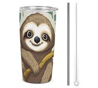 HETVBNS Bicchiere da 590 ml in acciaio inox con cannuccia e coperchio, adorabile bradipo isolato sottovuoto, tazza da viaggio per auto