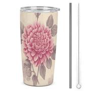 HETVBNS Bicchiere da 590 ml in acciaio inox con cannuccia e coperchio, bellissimo fiore vintage isolato sottovuoto, tazza da viaggio per auto