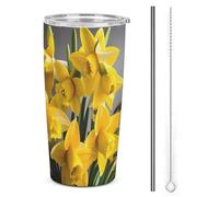 HETVBNS Bicchiere da 590 ml in acciaio inox con cannuccia e coperchio, bouquet di narcisi, tazza da caffè isolata sottovuoto, a tenuta stagna, tazza da viaggio per auto