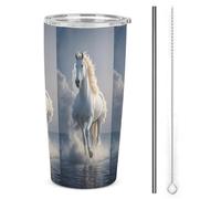 HETVBNS Bicchiere da 590 ml in acciaio inox con cannuccia e coperchio, il cavallo al galoppo è al galoppo tazza da caffè isolata sottovuoto, tazza da viaggio a tenuta stagna per auto