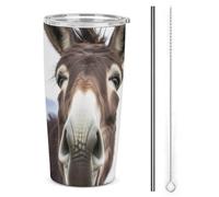 HETVBNS Bicchiere da 590 ml in acciaio inox con cannuccia e coperchio, simpatico, divertente asino, tazza da caffè isolata sottovuoto, a prova di perdite, tazza da viaggio per auto