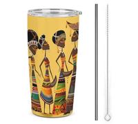 HETVBNS Bicchiere da 590 ml in acciaio inox con cannuccia e coperchio, tazza da caffè isolata sottovuoto creativa cultura africana, tazza da viaggio per auto