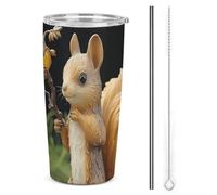 HETVBNS Bicchiere da 590 ml in acciaio inox con cannuccia e coperchio, tazza da caffè isolata sottovuoto in resina, a prova di perdite, tazza da viaggio per auto