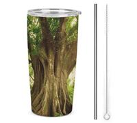 HETVBNS Bicchiere da 590 ml in acciaio inox con cannuccia e coperchio, tazza da caffè isolata sottovuoto con albero spesso, a prova di perdite, tazza da viaggio per auto