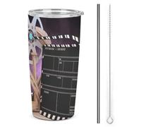 HETVBNS Bicchiere da 590 ml in acciaio inox con cannuccia e coperchio, tazza da caffè isolata sottovuoto, a prova di perdite, tazza da viaggio per auto