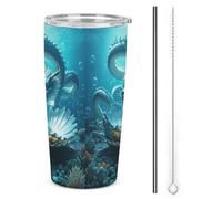 HETVBNS Bicchiere da 590 ml in acciaio inox con cannuccia e coperchio, tazza da caffè isolata sottovuoto The Dragon King, a tenuta stagna, per auto