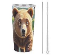 HETVBNS Bicchiere da caffè in acciaio inox con cannuccia e coperchio, con orso che attraversa il fiume, tazza da caffè isolata sottovuoto, a prova di perdite, per auto