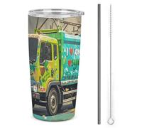HETVBNS Bicchiere da caffè in acciaio inox con cannuccia e coperchio, con scritta "I Love Garbage Trucks, tazza da caffè isolata sottovuoto, a tenuta stagna, per auto