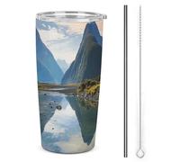 HETVBNS Bicchiere da caffè in acciaio inox da 590 ml, con cannuccia e coperchio, tazza da caffè isolata sottovuoto Fiordland National Park, a prova di perdite, per auto