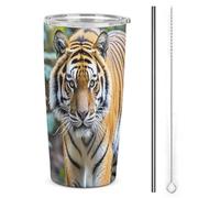 HETVBNS Bicchiere da caffè in acciaio inox da 590 ml, con cannuccia e coperchio, tazza da caffè isolata sottovuoto, a prova di perdite, tazza da viaggio per auto