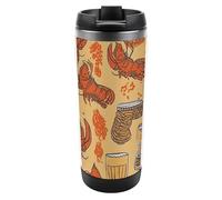 HETVBNS Bicchiere in acciaio inox con coperchio, motivo birra e gamberi, da 350 ml, tazza da caffè portatile a prova di perdite, tazza da viaggio per bevande calde/fredde, palestra e ufficio
