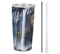 HETVBNS Bicchiere in acciaio inox da 590 ml, con cannuccia e coperchio, bellissima tazza da caffè isolata sottovuoto, a prova di perdite, tazza da viaggio per auto